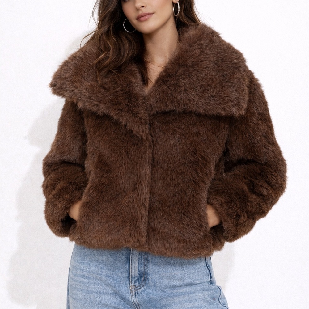 NWT Brown Faux Fur Relaxed “CoCo” Jacket, NWT Exclusive style by The Urban Luxe